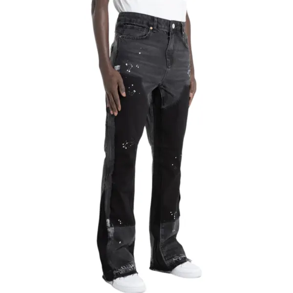 "Black Patch Flared Denim"